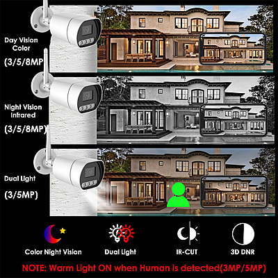 3MP Wireless Bullet IP Camera with Dual Light, H.265, Built-in Audio, RTMP Streaming to YouTube, Facebook, Hikvision Compatible, IP66 Outdoor Surveillance