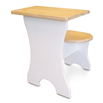 Kids Wooden Study Table with Chair – Natural Wood Top and White Frame