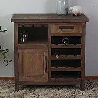 Rustic Wooden Wine Bar Cabinet | Compact Liquor Rack with Storage & Drawer Rustic Wooden Wine Bar Cabinet | Compact Liquor Rack with Storage & Drawer