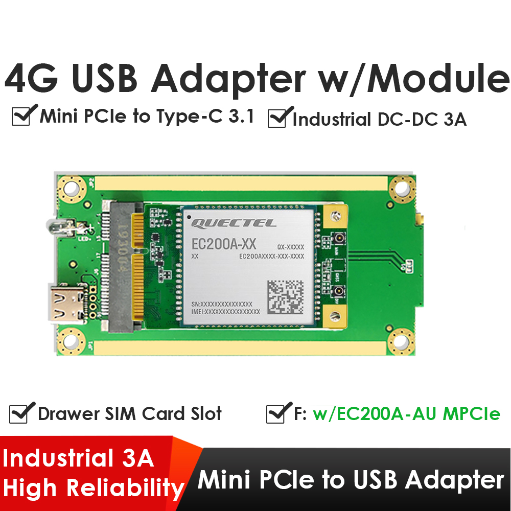 4G LTE Industrial Mini PCIe to USB Type-C 3.1 Adapter with SIM Slot – USB 2.0 Interface for Quectel EC25/EC20, Ideal for IoT, Raspberry Pi, Industrial Networking 4G LTE Industrial Mini PCIe to USB Type-C 3.1 Adapter with SIM Slot – USB 2.0 Interface for Quectel EC25/EC20, Ideal for IoT, Raspberry Pi, Industrial Networking