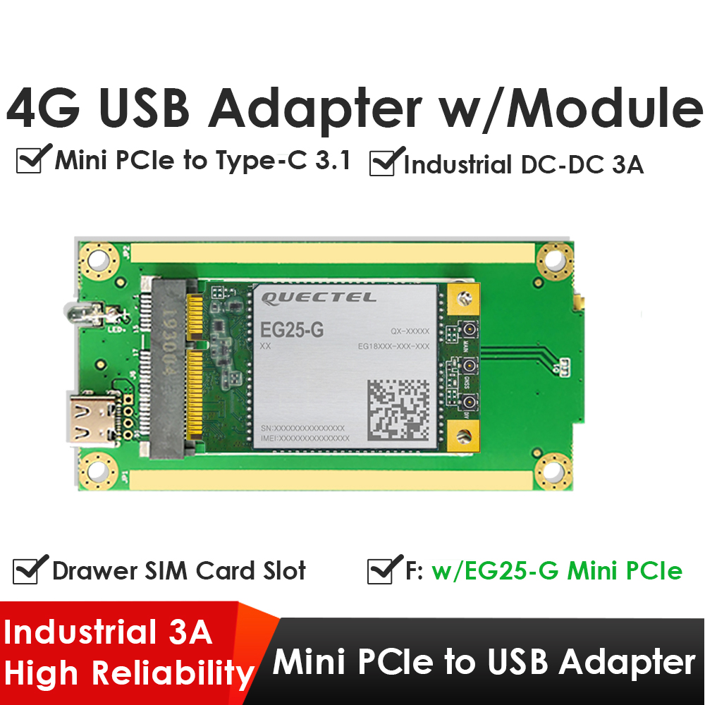 4G LTE Industrial Mini PCIe to USB Type-C 3.1 Adapter with SIM Slot – USB 2.0 Interface for Quectel EC25/EC20, Ideal for IoT, Raspberry Pi, Industrial Networking 4G LTE Industrial Mini PCIe to USB Type-C 3.1 Adapter with SIM Slot – USB 2.0 Interface for Quectel EC25/EC20, Ideal for IoT, Raspberry Pi, Industrial Networking