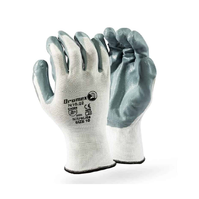 DROMEX NITROLITE GREY NITRILE COATED ON WHITE SHELL