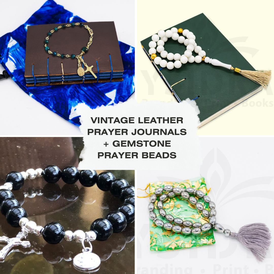 Premium Leather Prayer Journal (A6) + Gemstone Prayer Beads (Bracelet) | Personalised + Handcrafted Premium Leather Prayer Journal (A6) + Gemstone Prayer Beads (Bracelet) | Personalised + Handcrafted