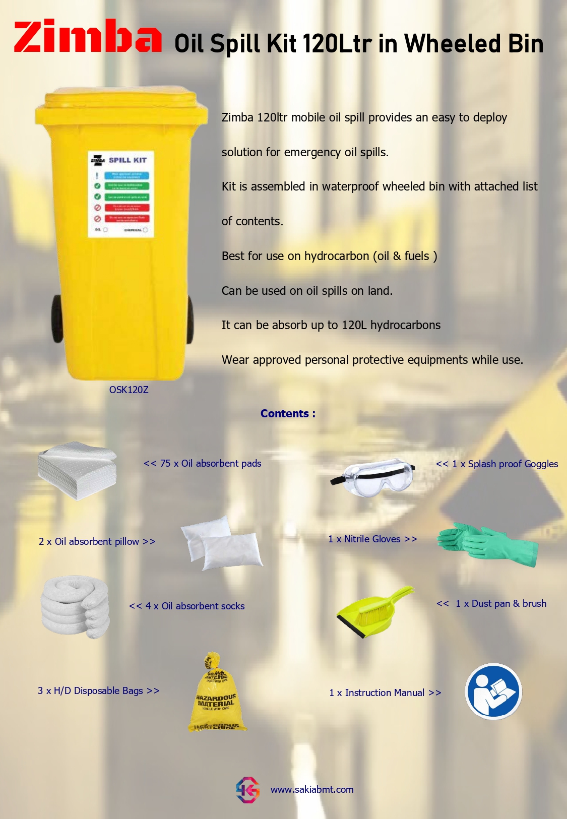 Zimba Oil Spill Kit 120Ltr in Wheeled Bin