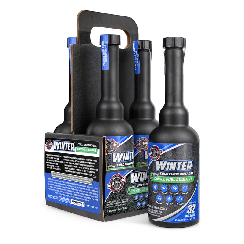 OPTI-LUBE WINTER ANTI-GEL DIESEL FUEL ADDITIVE - 4 Pack of 8oz Long Neck Bottles, Treats Up To 32 Gallons Per 8oz Bottle
