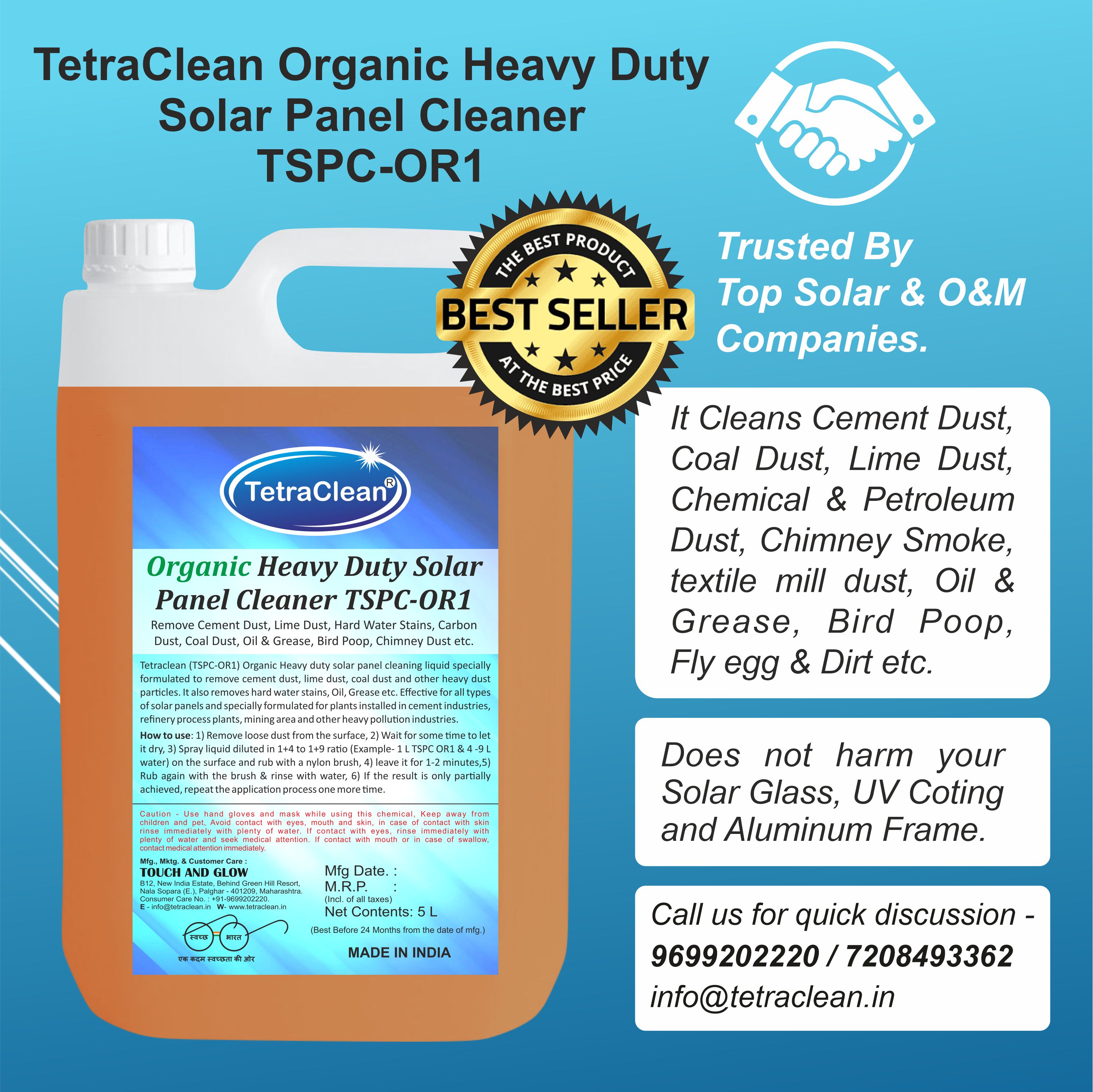 Organic Solar Panel Cleaner TSPC OR1 Remove Cement, Lime, Hard Water, Carbon, Coal, Bird Poop Organic Solar Panel Cleaner TSPC OR1 Remove Cement, Lime, Hard Water, Carbon, Coal, Bird Poop