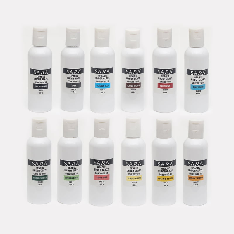 Combo Big 2: Sara Opaque Underglazes - Pack of 12 Colours (100gm) Combo Big 2: Sara Opaque Underglazes - Pack of 12 Colours (100gm)