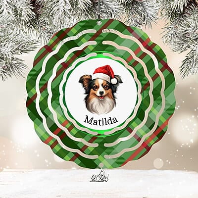 Breeds Starting with p Dog Santa Hat Personalized 4" Wind Spinner Ornament, Pet Parent Gift
