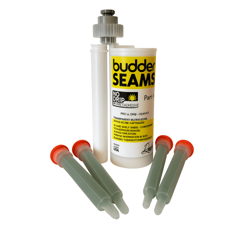 Budder Seams, No Drip UV Stable, 250mL Cartridge w/ 4 Mixing Nozzles - i-TRANSPARENT WHITE Budder Seams, No Drip UV Stable, 250mL Cartridge w/ 4 Mixing Nozzles - i-TRANSPARENT WHITE