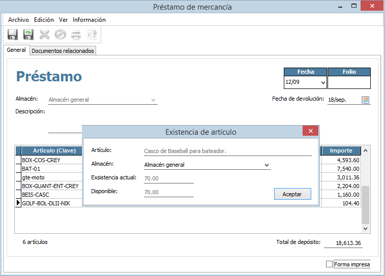 Control de préstamos de mercancía
