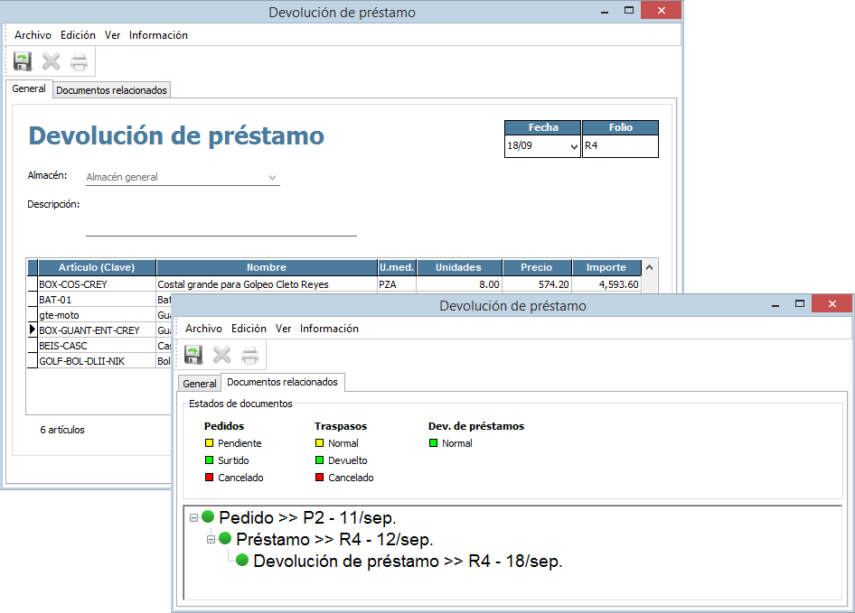 Control de préstamos de mercancía