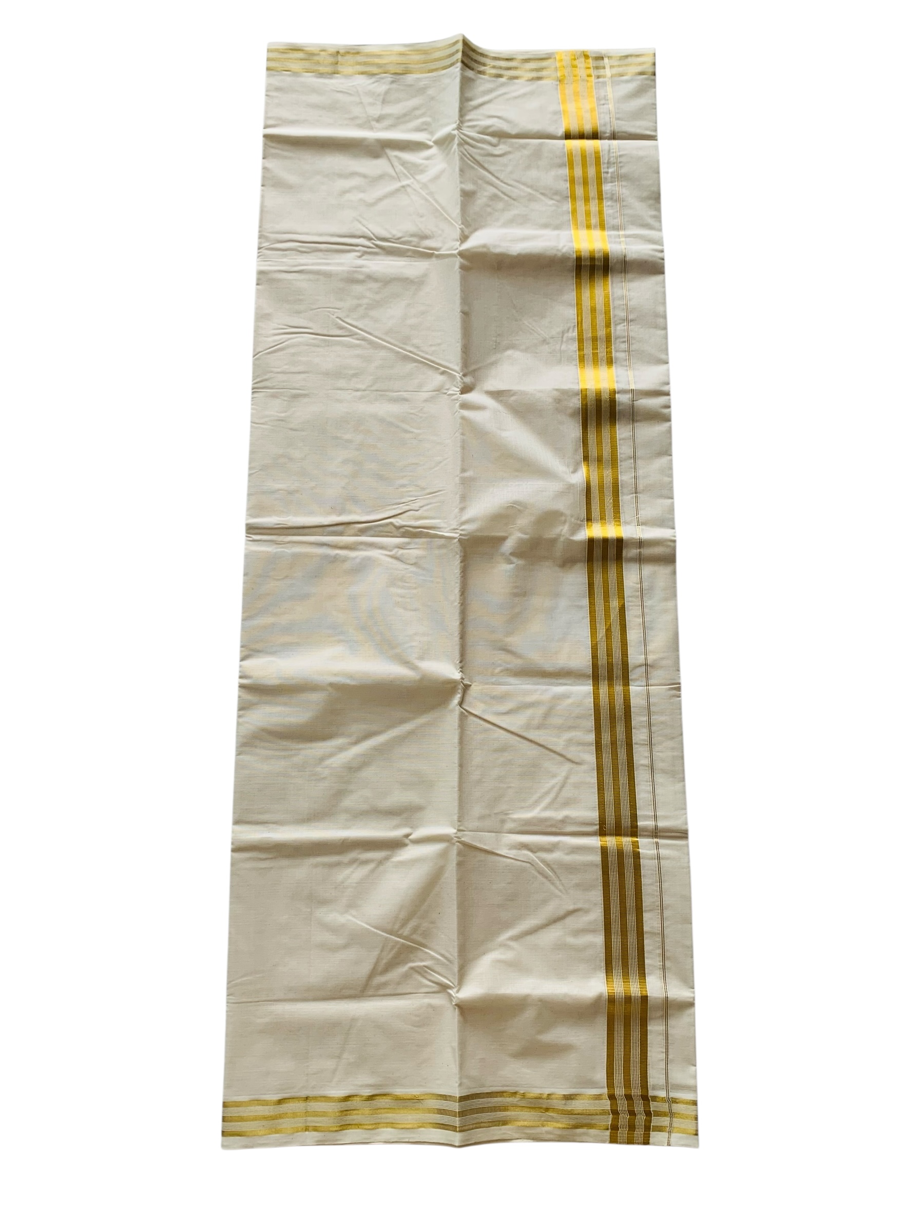 Men's Kuthampully Cotton Kerala Kasavu Mundu - Men's Kasavu Dhoti - Off white Cream KTM-882