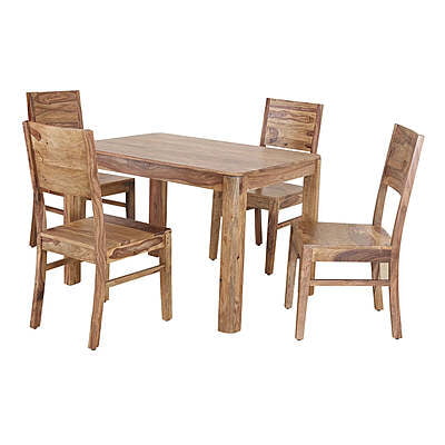 Rustic Wood 4-Seater Dining Set | Natural Finish Table & Chairs
