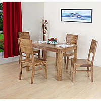 Rustic Wood 4-Seater Dining Set | Natural Finish Table & Chairs
