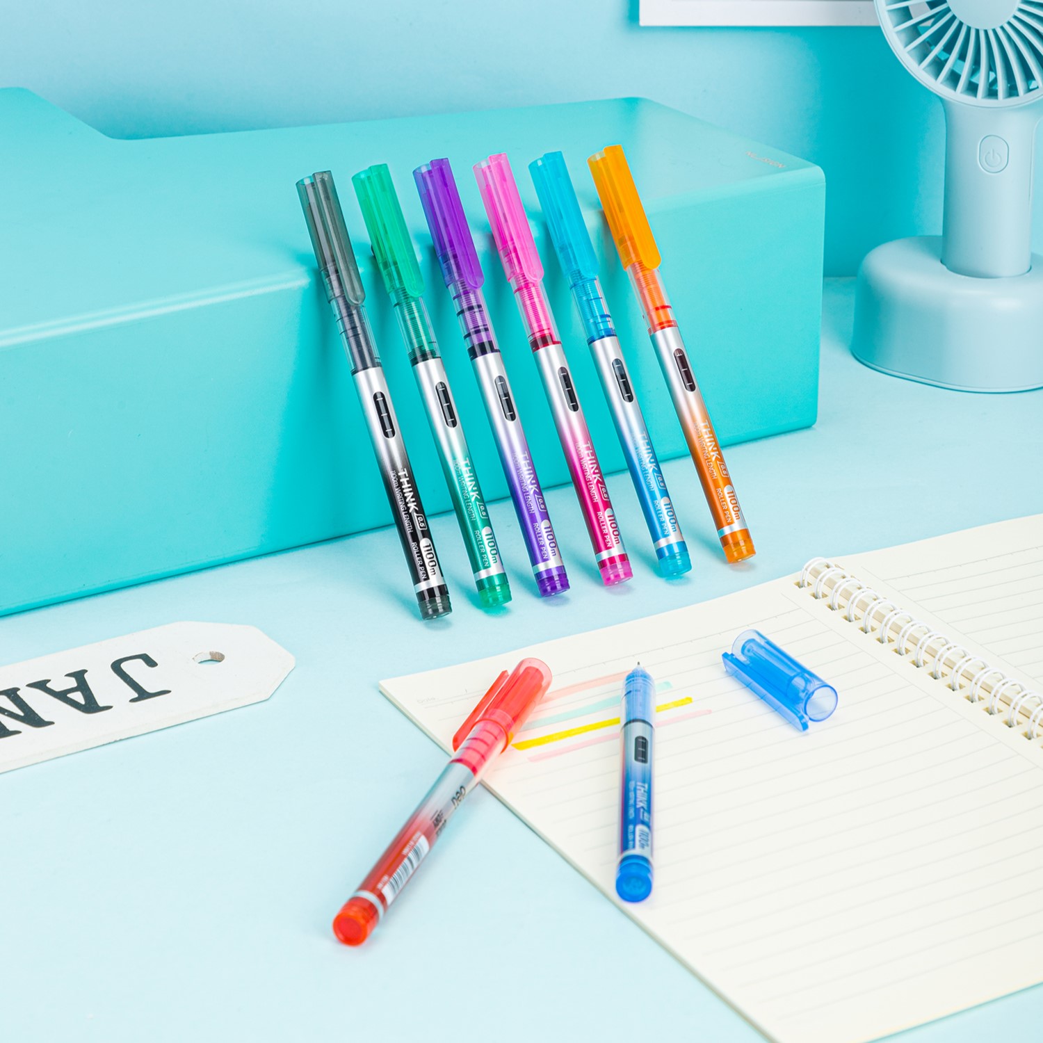 DELI Q300-8C THINK ROLLER PEN F/TIP 0.5MM ASST 8/SET DELI Q300-8C THINK ROLLER PEN F/TIP 0.5MM ASST 8/SET