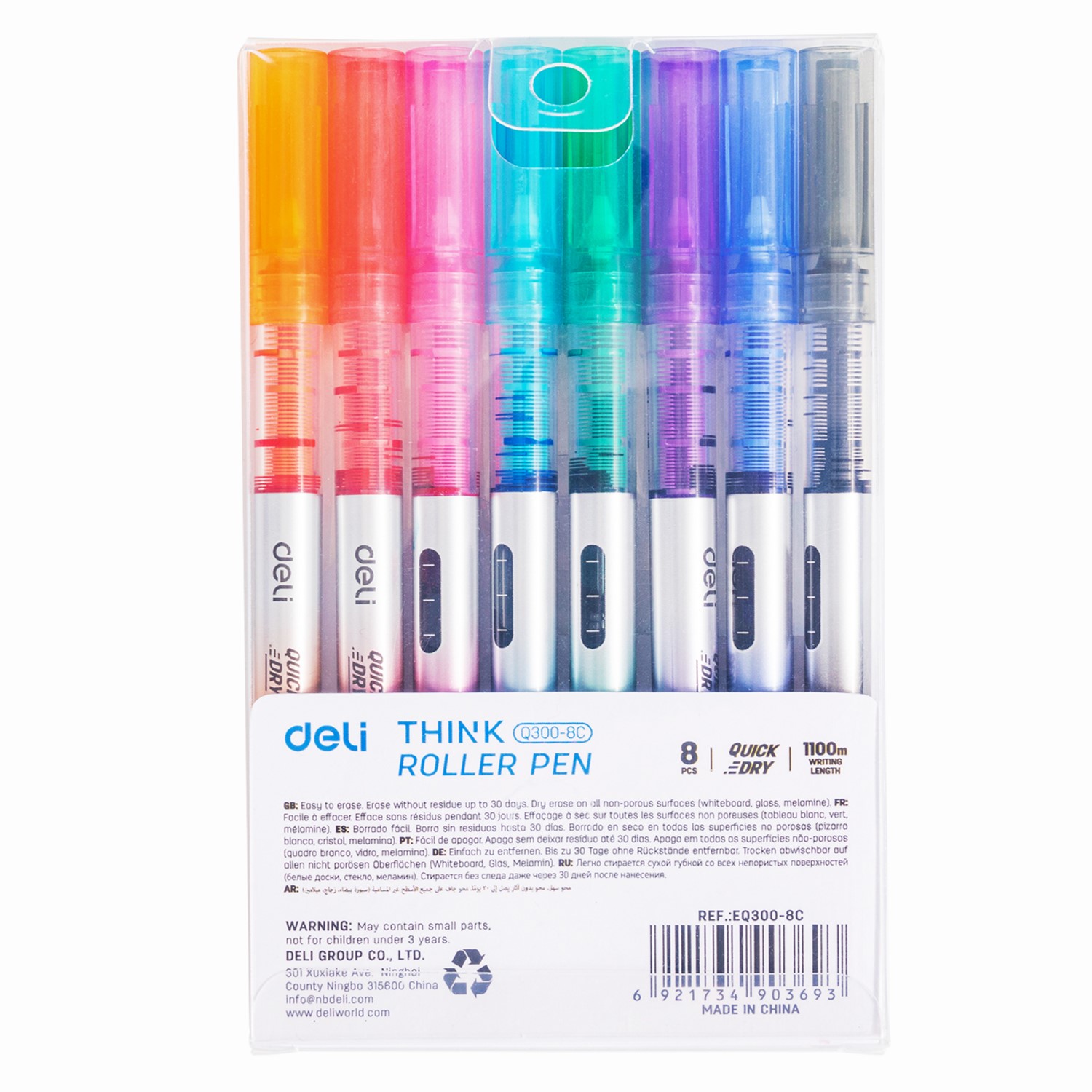 DELI Q300-8C THINK ROLLER PEN F/TIP 0.5MM ASST 8/SET DELI Q300-8C THINK ROLLER PEN F/TIP 0.5MM ASST 8/SET