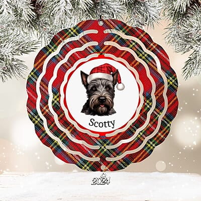 Breeds Starting with R-S Dog in Santa Hat Personalized 4" Wind Spinner Ornament Keepsake with charm, Pet Parent Gift