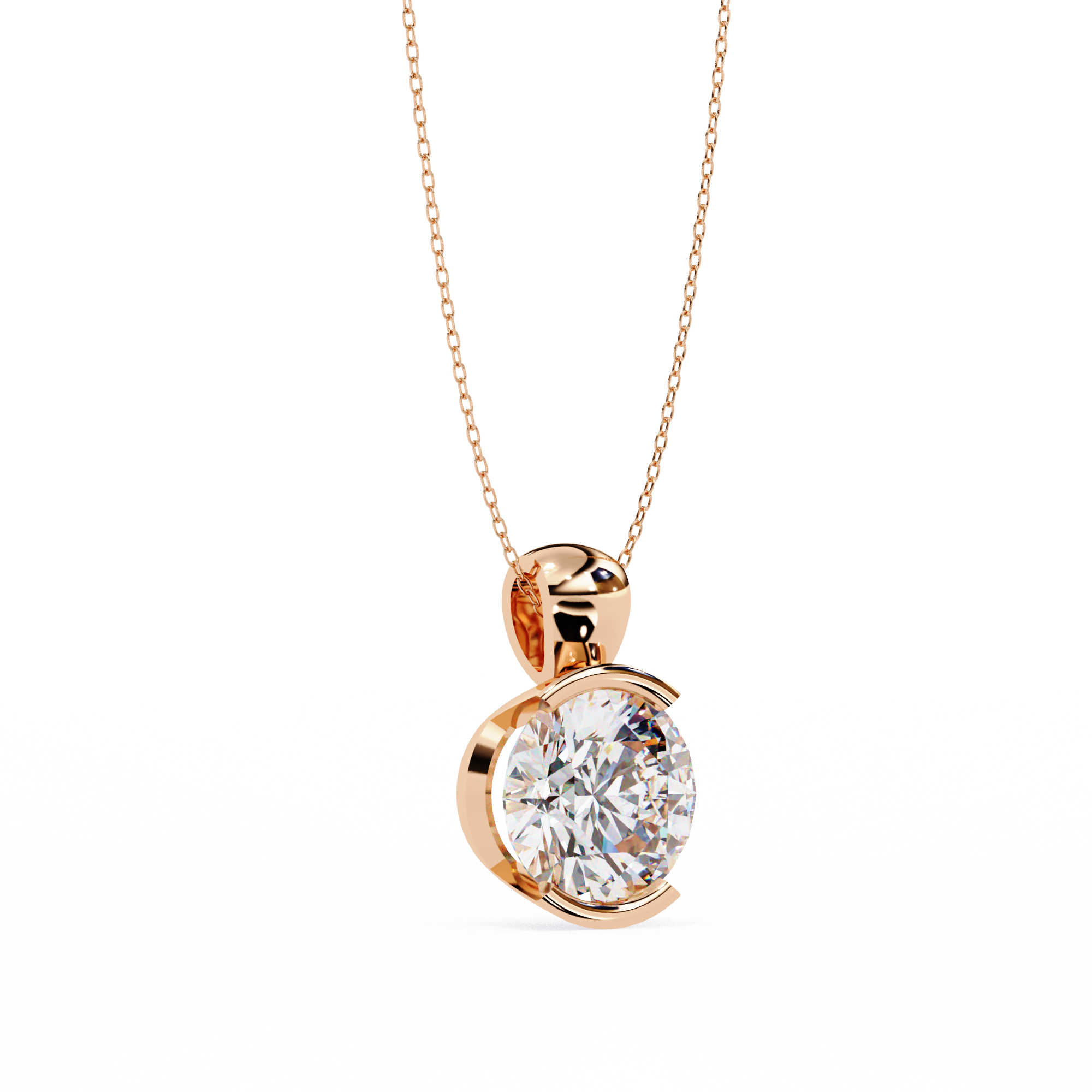 Half bezel set Necklace with round brilliant cut diamond