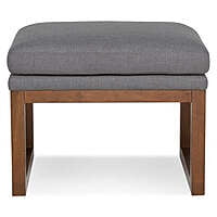 Modern Grey Upholstered Ottoman | Fabric Footstool with Wood Base