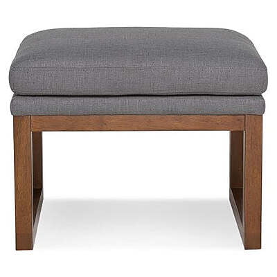 Modern Grey Upholstered Ottoman | Fabric Footstool with Wood Base