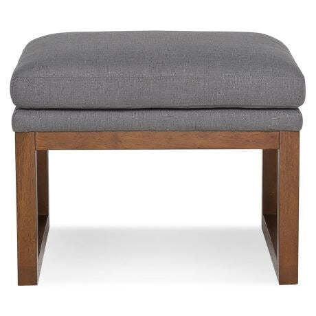 Modern Grey Upholstered Ottoman | Fabric Footstool with Wood Base