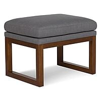 Modern Grey Upholstered Ottoman | Fabric Footstool with Wood Base