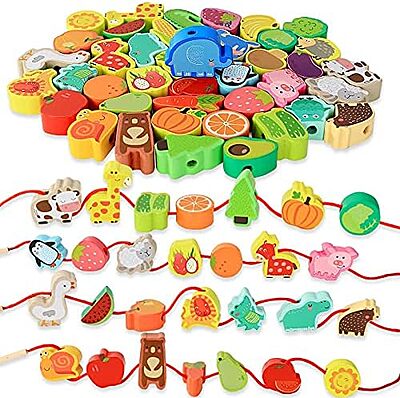 Real Wood Toys Wooden Lacing Beads - 24 Pcs.