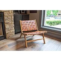 Handcrafted Woven Leather Lounge Chair – Solid Wood Furniture for Living Room