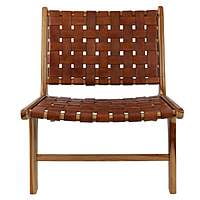 Handcrafted Woven Leather Lounge Chair – Solid Wood Furniture for Living Room
