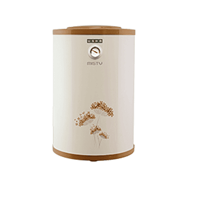 Front view of the Usha Misty 35L storage geyser in ivory gold.