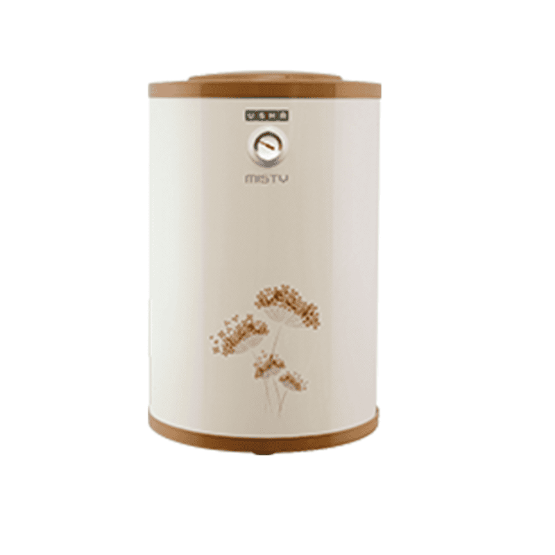 Front view of the Usha Misty 35L storage geyser in ivory gold.