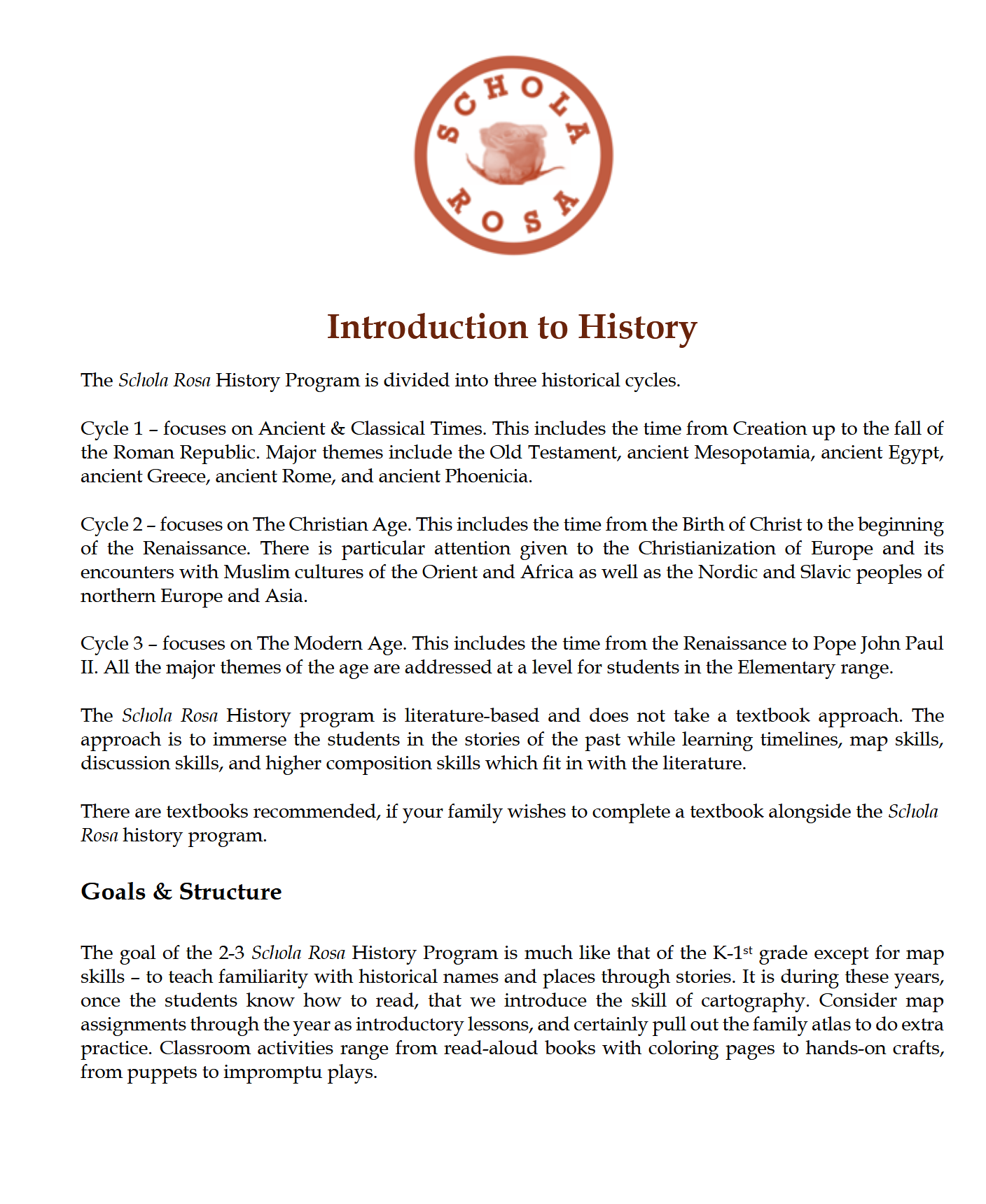 History 2-3: Ancient & Classical Times - Schola Rosa Cycle 1