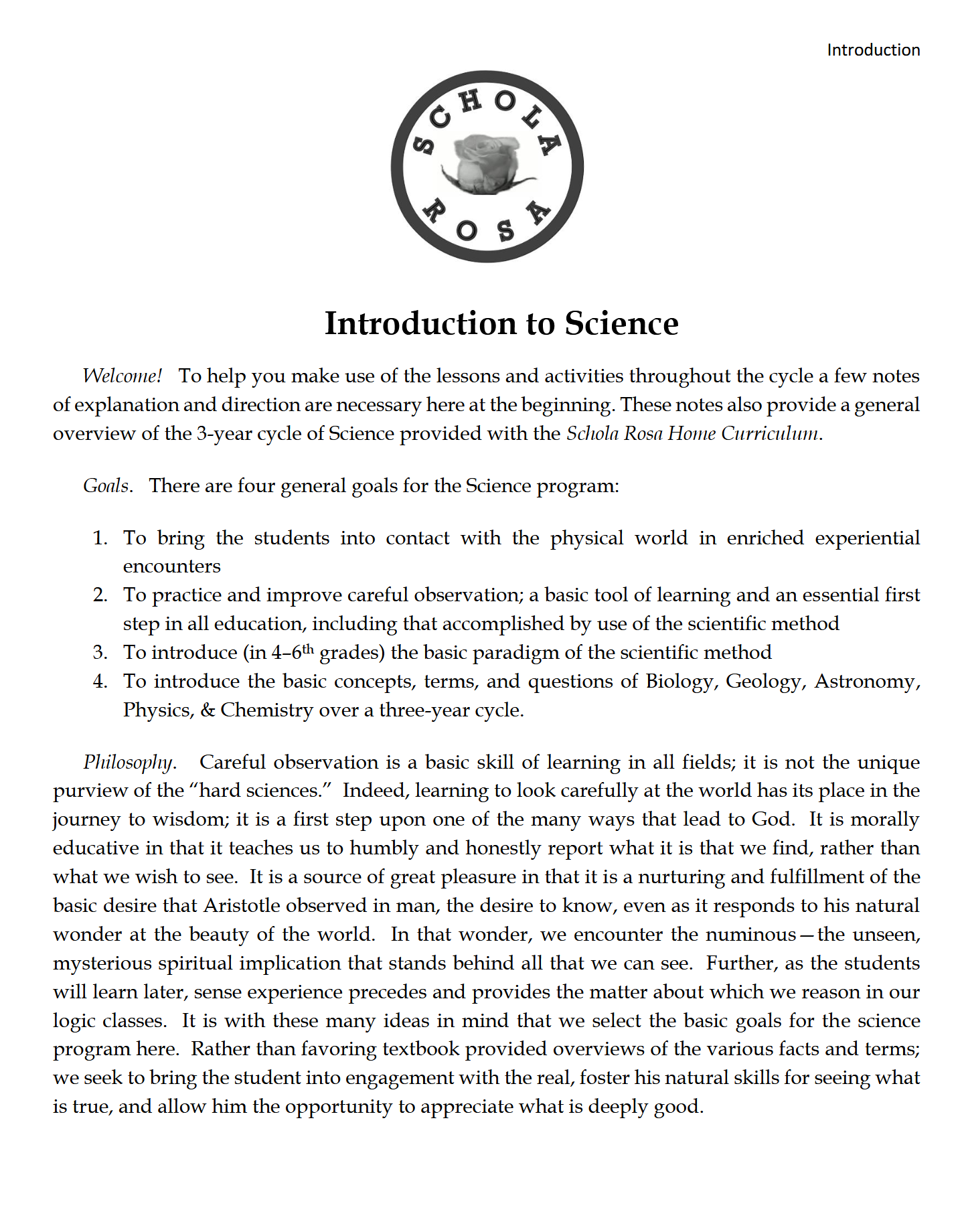 Science 2-3: Plant and Animal Life: Schola Rosa Cycle 1