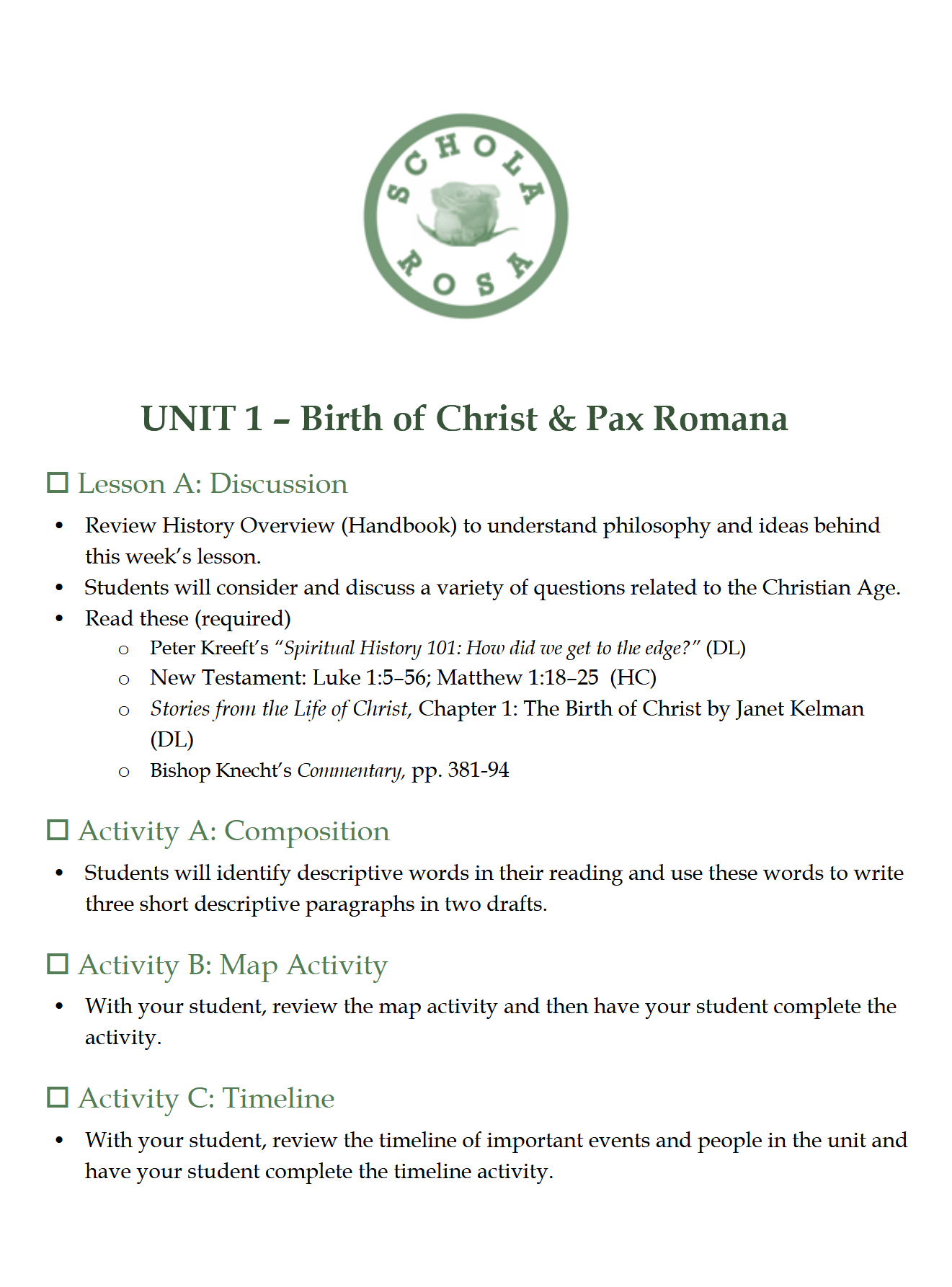 History 4-6: The Christian Age: Schola Rosa Cycle 2