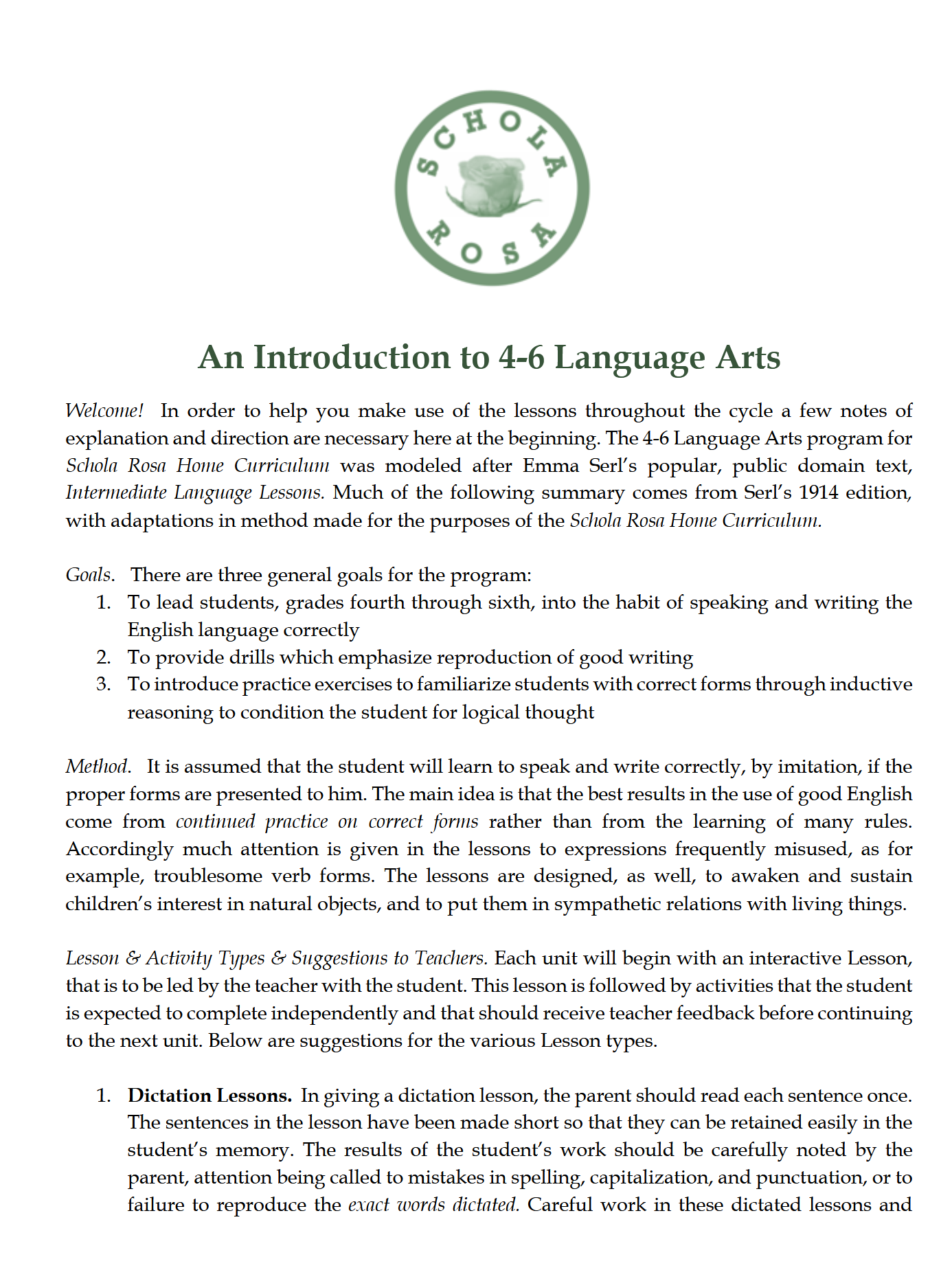 Language Arts 4-6: Schola Rosa Cycle 2