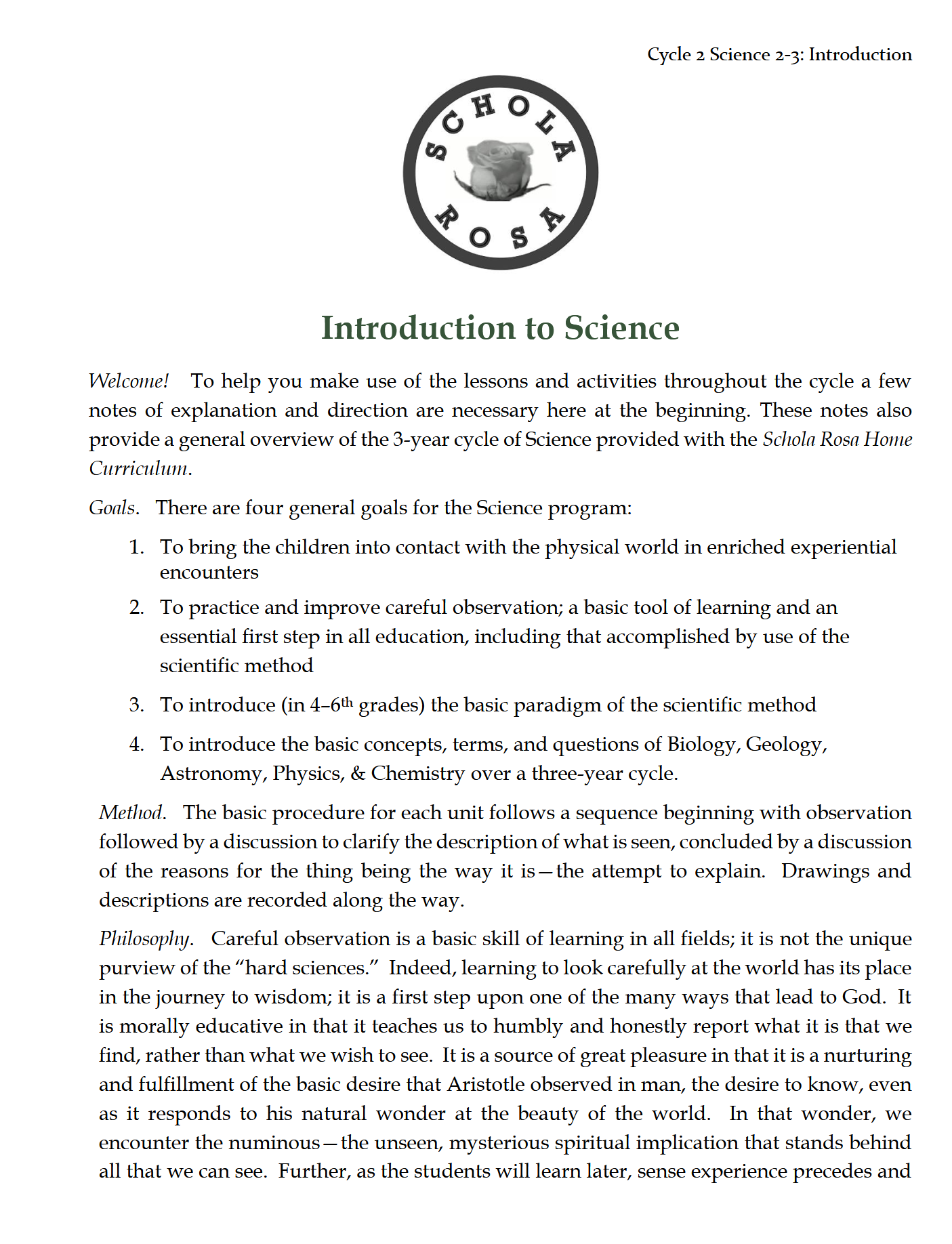 Science 2-3: Earth Science: Schola Rosa Cycle 2