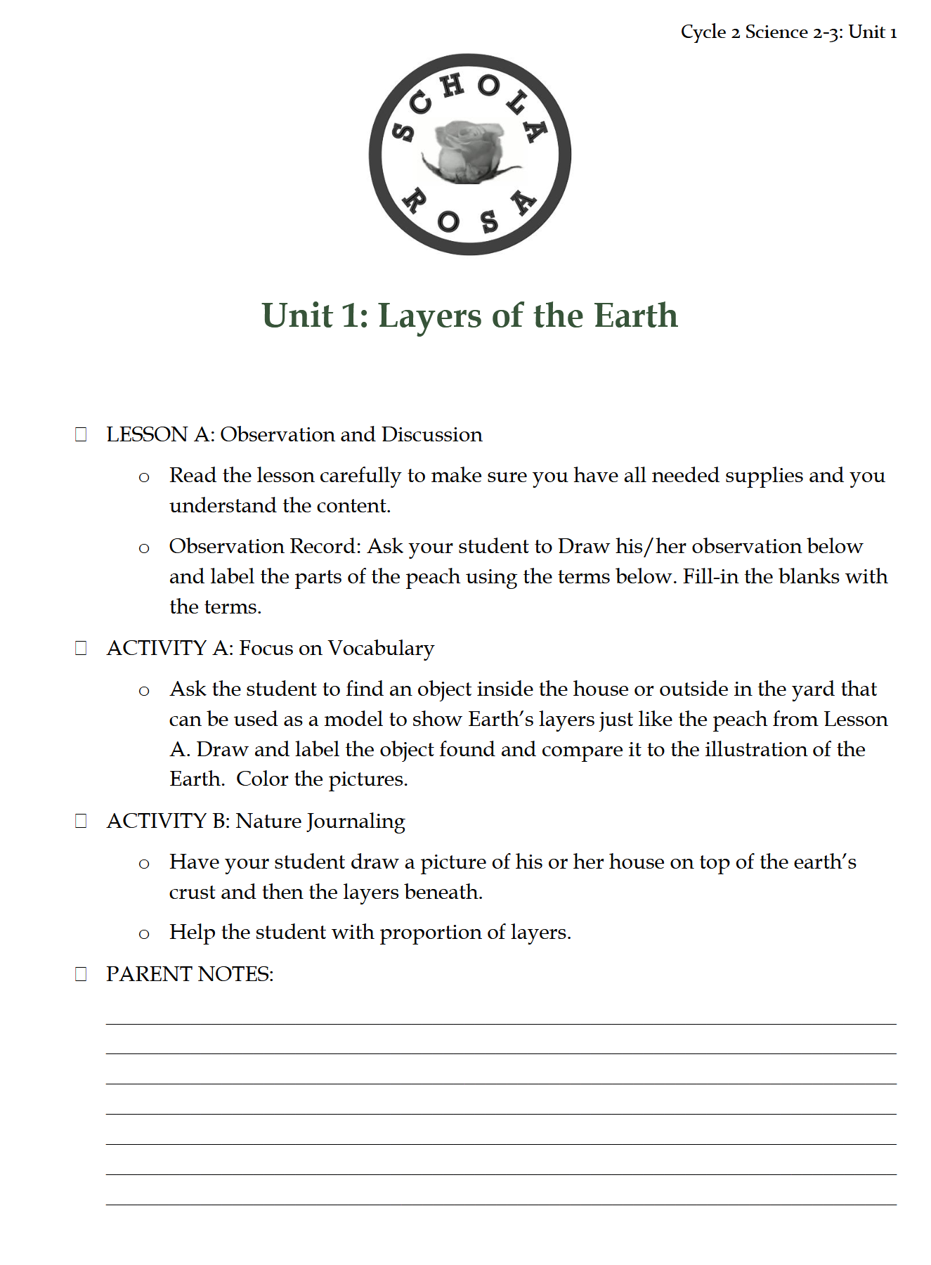 Science 2-3: Earth Science: Schola Rosa Cycle 2