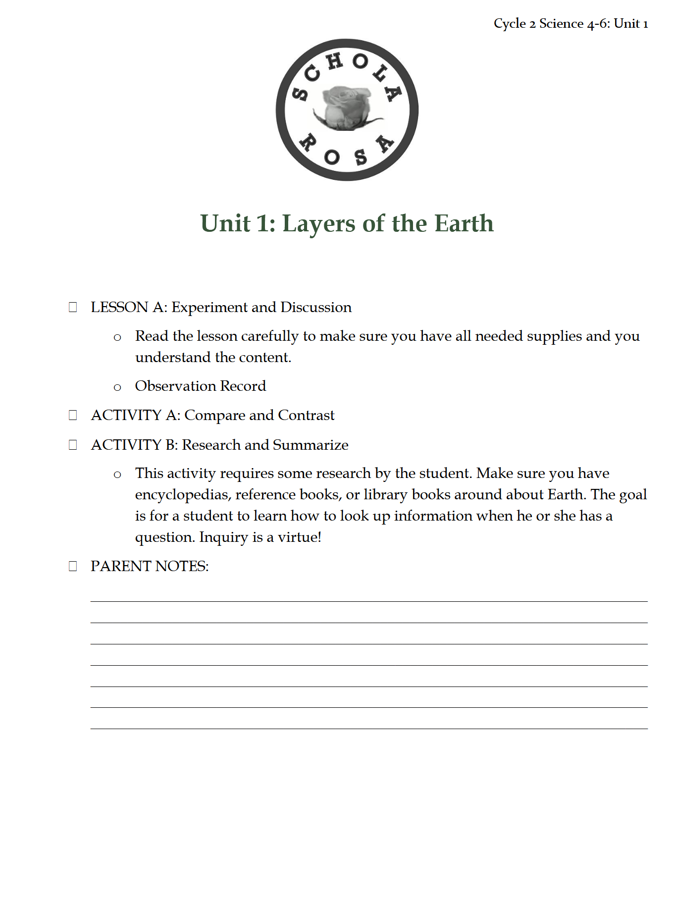 Science 4-6: Earth Science: Schola Rosa Cycle 2