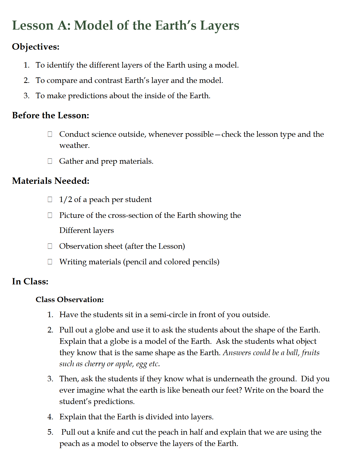 Science K-1: Earth Science: Schola Rosa Cycle 2