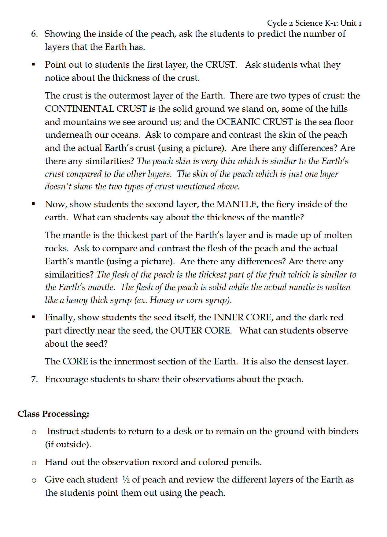 Science K-1: Earth Science: Schola Rosa Cycle 2