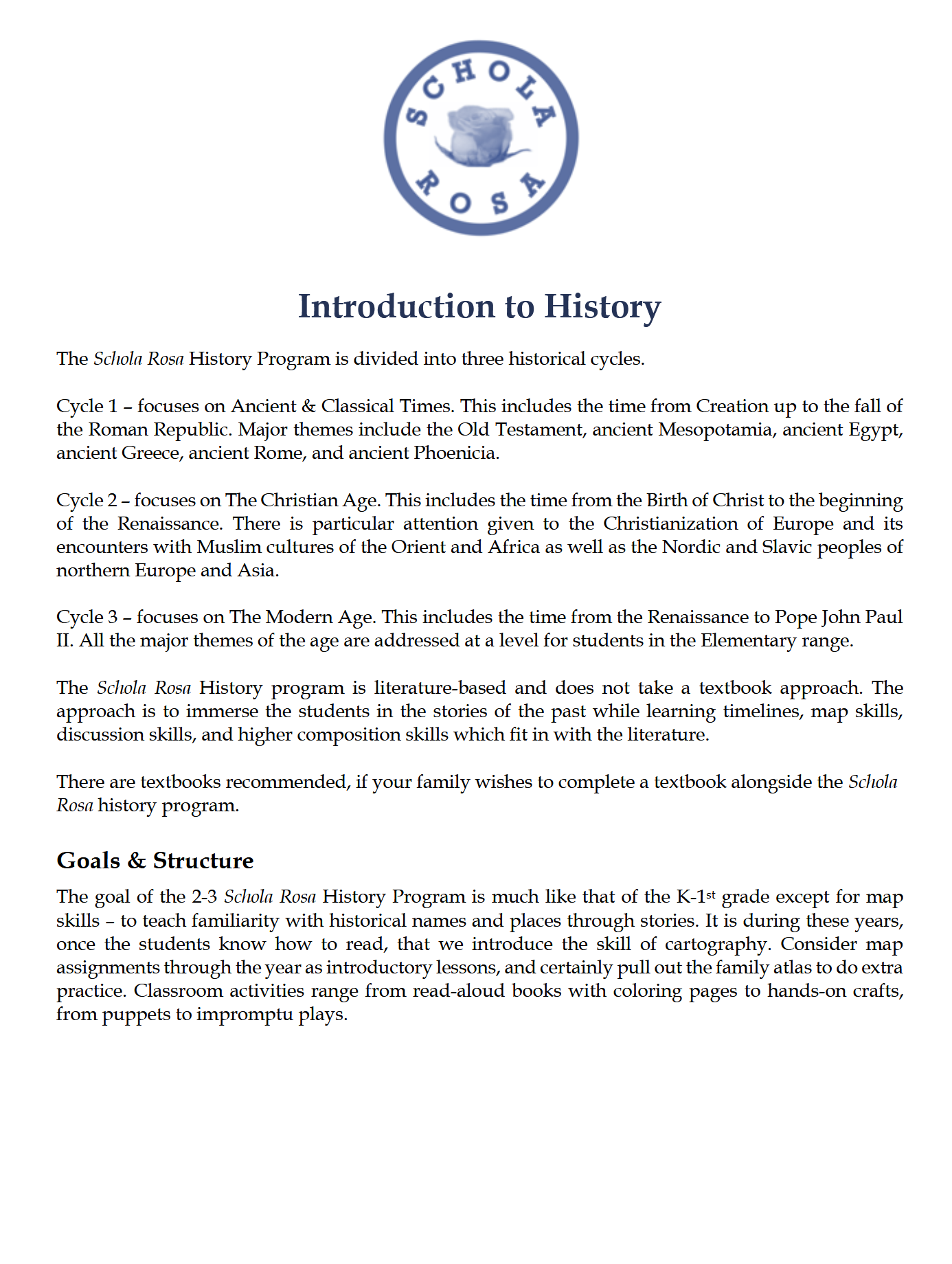 History 2-3: Modern Times - Schola Rosa Cycle 3