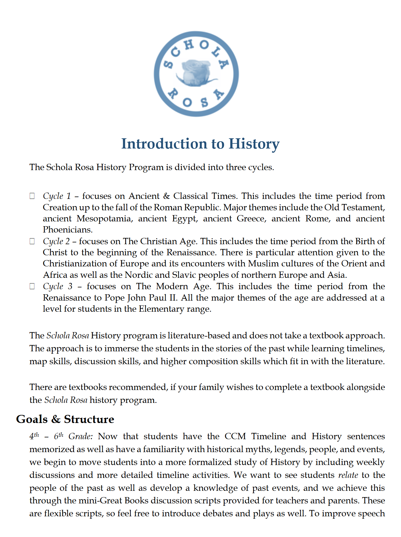 History 4-6: Modern Times: Schola Rosa Cycle 3