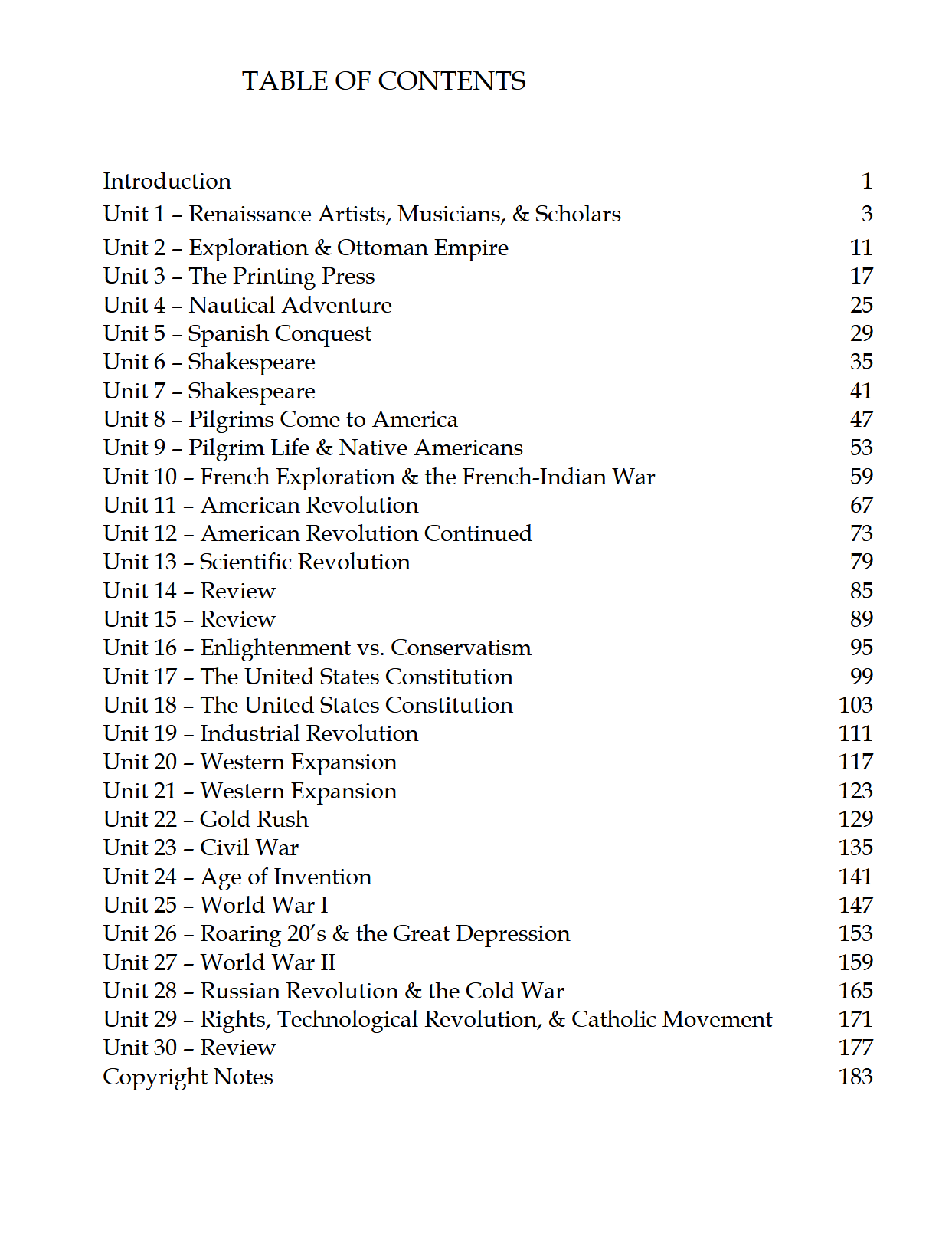History K-1: Modern Times: Schola Rosa Cycle 3