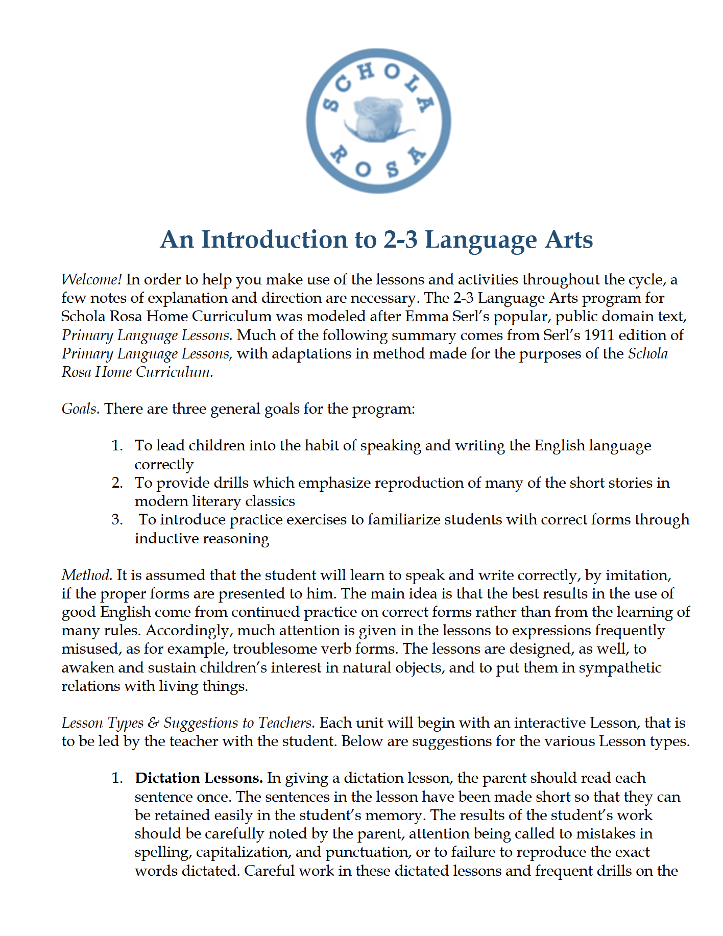 Language Arts 2-3: Schola Rosa Cycle 3
