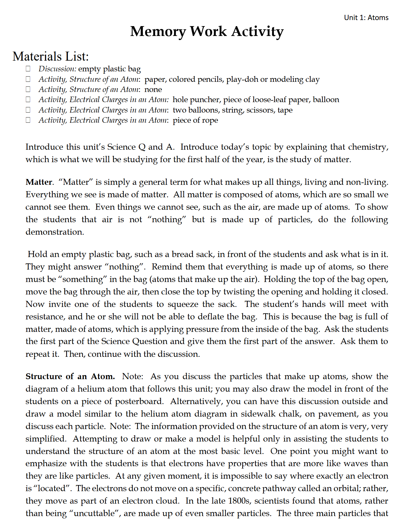 Science K-1: Chemistry and Physics: Schola Rosa Cycle 3