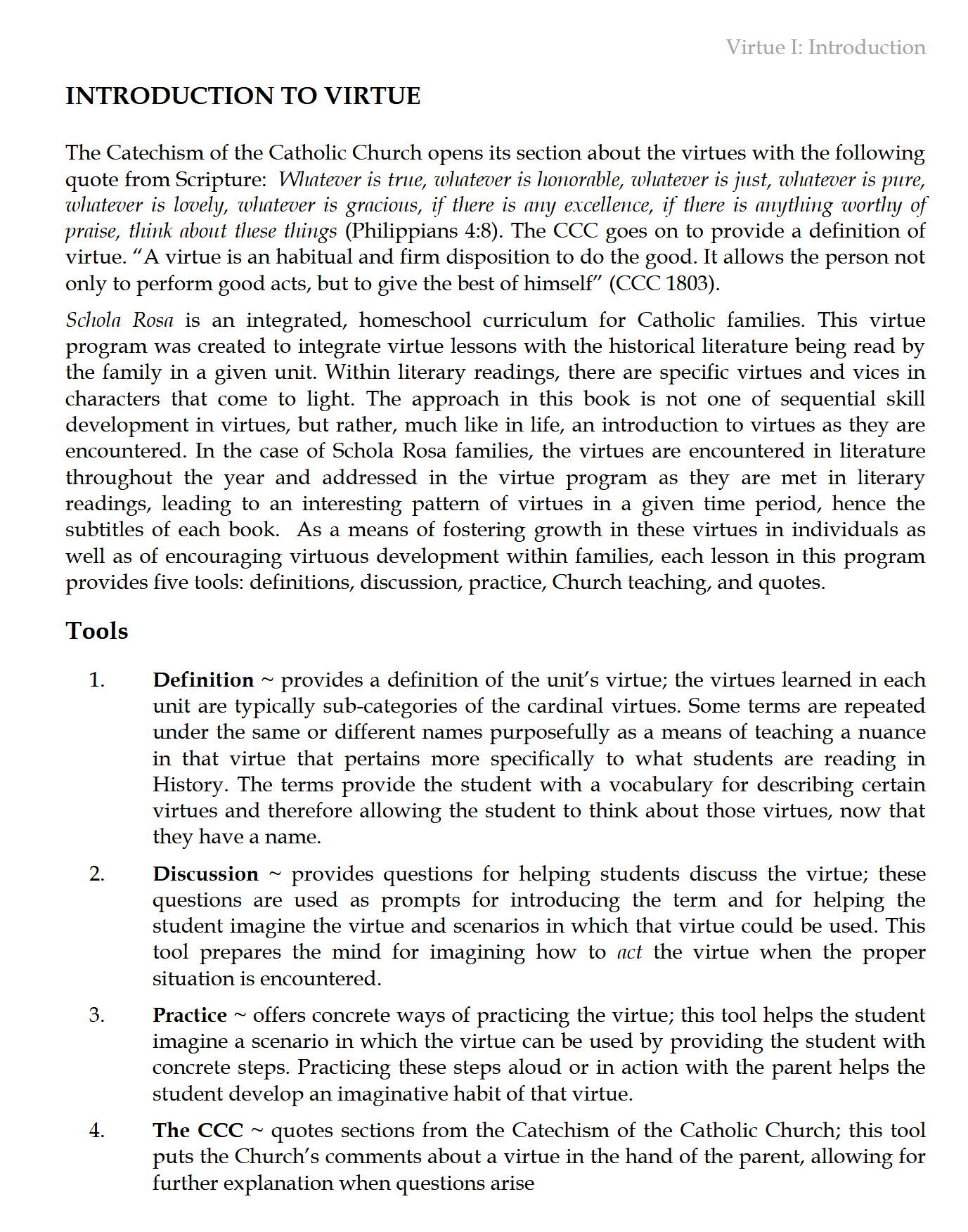 Virtue I: Focusing on the Cardinal Virtues (K-6)