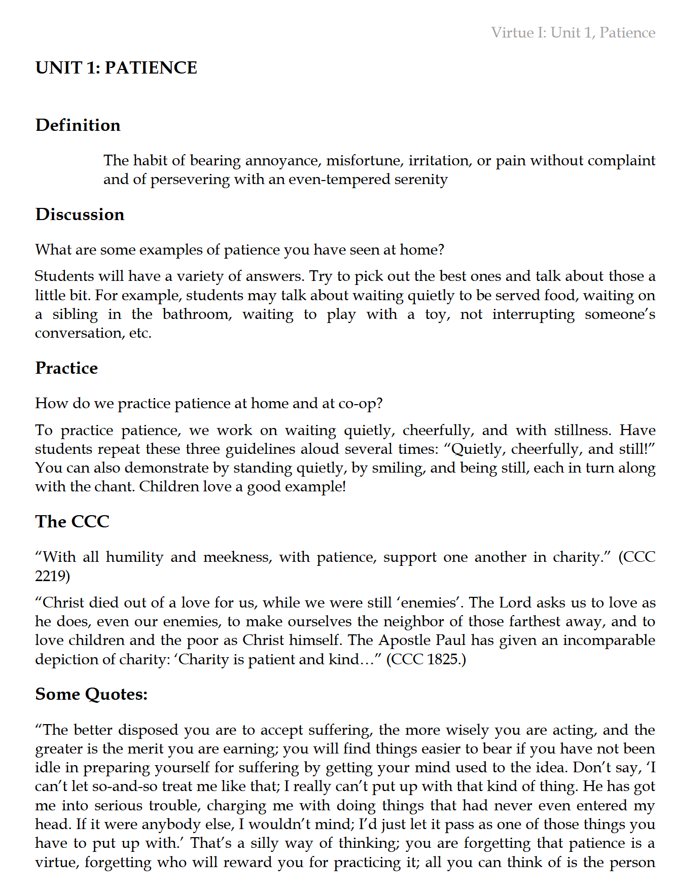 Virtue I: Focusing on the Cardinal Virtues (K-6)