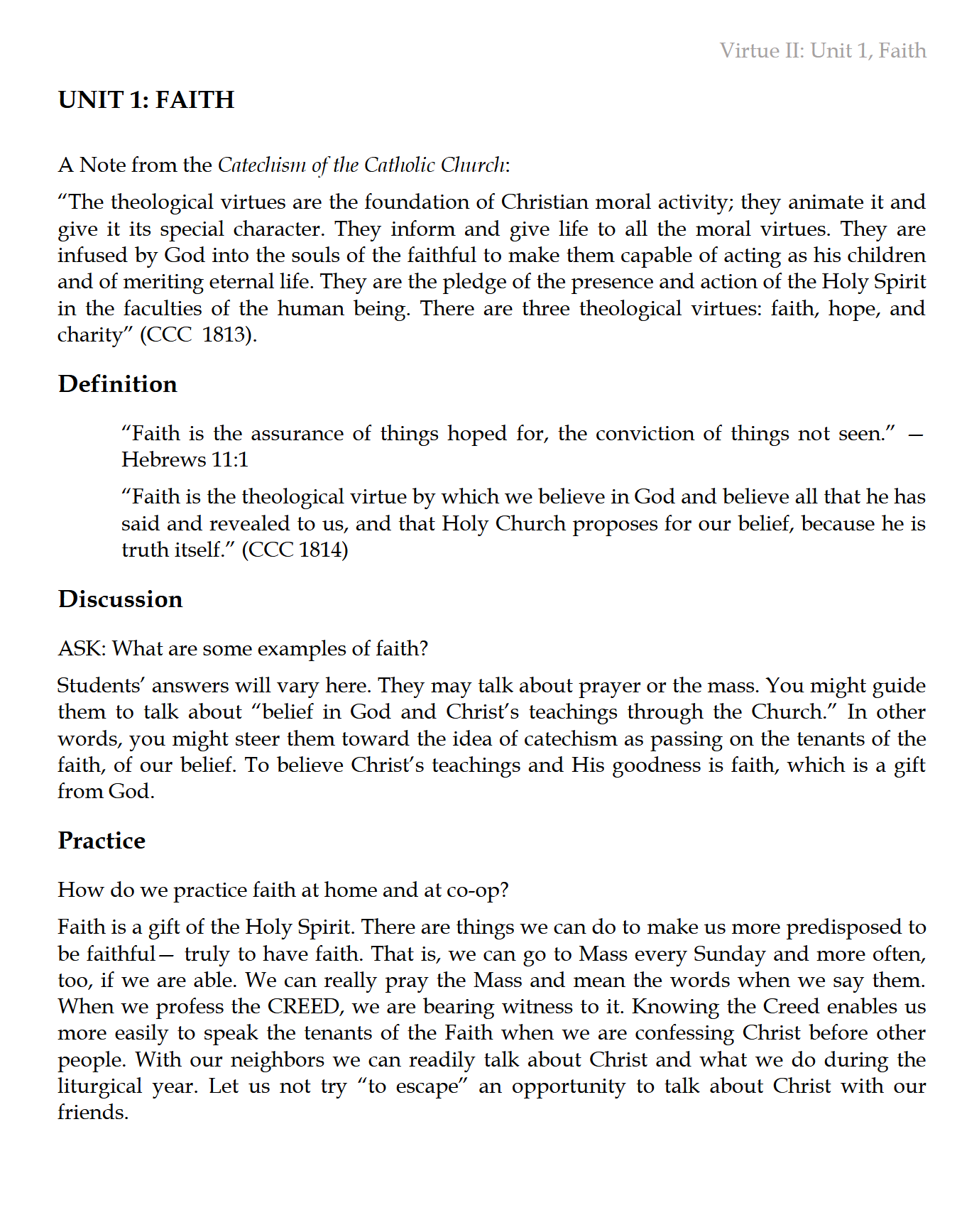 Virtue II: Adding the Theological Virtues (K-6)