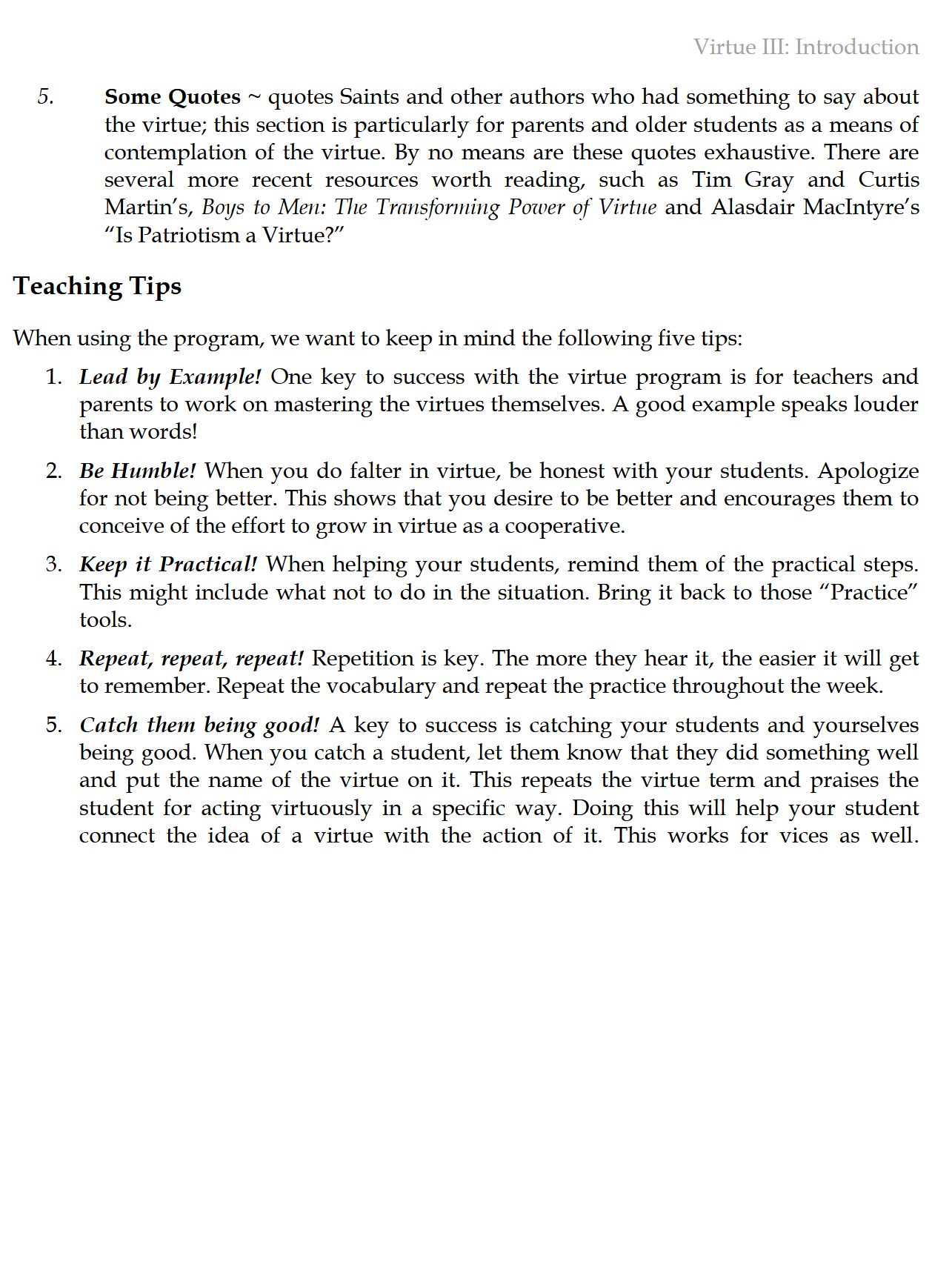 Virtue III: Reinforcing the Cardinal and Theological Virtues (K-6)