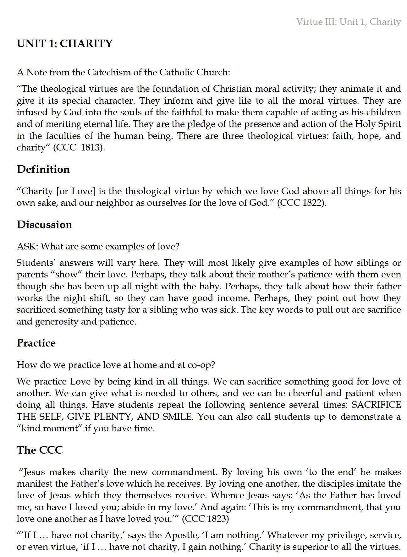 Virtue III: Reinforcing the Cardinal and Theological Virtues (K-6)